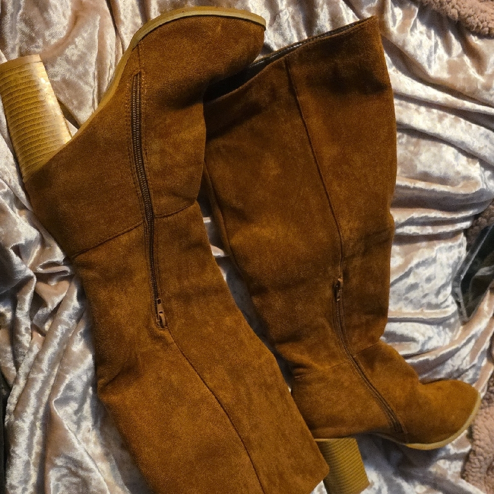 Brown Suede Knee-High Boots